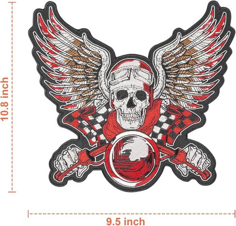 GodEagle 27.94 سم Wx25.4 سم H Skull Punk Rocker Rider رقع اسم جاكت مزين بالكي / مخيط على رقع مطرزة على الظهر أسود حديد على القماش in Kuwait