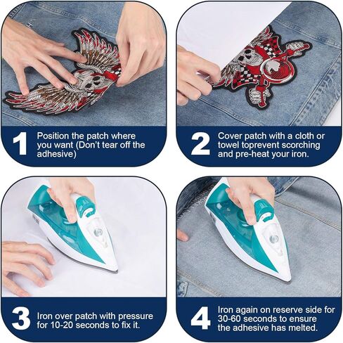 GodEagle 27.94 سم Wx25.4 سم H Skull Punk Rocker Rider رقع اسم جاكت مزين بالكي / مخيط على رقع مطرزة على الظهر أسود حديد على القماش in Kuwait