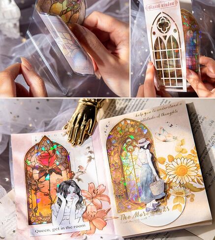 Butterflies and Flower Stickers Set,60 Pieces Glitter Holographic Transparent Floral Resin Aesthetic Sticker Decals for Art Journaling Scrapbook Bullet Junk Journal Card Making Planner Craft in Kuwait