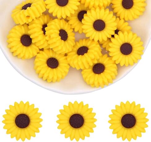 KJMYYXGS Sunflower Silicone Beads, 15PCS Daisy Silicone Focal Beads Silicone Shaped Beads for Keychain Making, Sunflower Beads Daisy Beads for Jewelry Making Silicone Focal Beads for Pens (Yellow) in Saudi Arabia