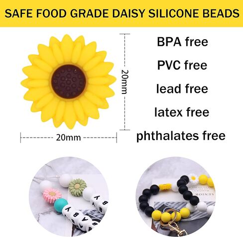 KJMYYXGS Sunflower Silicone Beads, 15PCS Daisy Silicone Focal Beads Silicone Shaped Beads for Keychain Making, Sunflower Beads Daisy Beads for Jewelry Making Silicone Focal Beads for Pens (Yellow) in Saudi Arabia