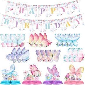 23 Pcs Butterfly Birthday Decorations Butterfly Birthday Banner Butterfly Party Decorations Butterfly Centerpieces for Tables Butterfly Cutouts Butterfly Decorations for Birthday Baby Shower Party in Saudi Arabia