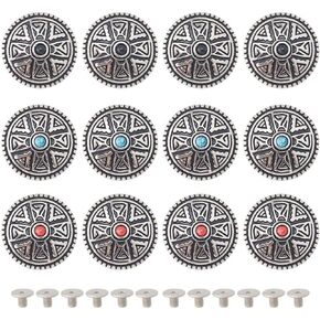 GORGECRAFT 1 Box 12PCS Leather Decorative Conchos Buttons 3 Colors Metal Stud Screw Back Turquoise Metal Button Replacement Zinc Alloy Buckle Rivet DIY Creativity Product Accessories for Craft Sewing