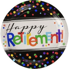 Officially Retired "Happy Retirement!" Round Plates, 7" (12 Packs of 8) – Black Plates with Colorful Dots Design, Perfect for Retirement Parties and Send-Offs - 96 Pcs. in Kuwait