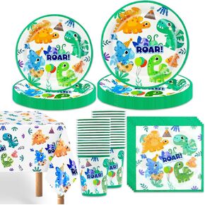 101PCS Dinosaur Party Decorations Serve 25, Dinosaur Birthday Party Supplies Include Plates, Napkins, Cups and Tablecloth, dinosaur decorations for birthday party in Kuwait