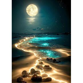 KINPLUB Moonlight Beach Diamond Painting Kits for Adults, 5D Seaside Moon Diamond Art Kits for Beginners, DIY Full Drill Paint with Diamond, Home Wall Decor 12 x 16 Inch
