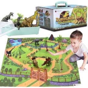 Dinosaur Toy Play Kit - Dinosaur Toys for Kids 3-5 with Storage Box and Mat - Perfect Dinosaur Toys for Kids 5-7 - Great Dinosaur Gift for Boys & Girls - Includes 9 Dinosaurs With Trees & Volcano in Saudi Arabia