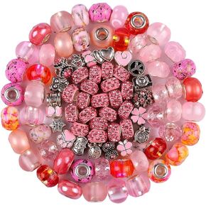 100 قطعة من الخرز الحرفي الأوروبي المتنوع ذو الفتحة الكبيرة والكريستال خرز فاصل ملون وخرز فضي عتيق وخرز أوروبي من حجر الراين لصنع المجوهرات وقلادة DIY (سيام) in Kuwait