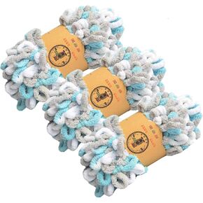 Chunky Blanket Yarn Chenille Finger Loop Yarn for Hand Knitting Blankets, Set of 3, Mixed Color 04