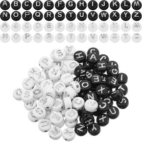1000 Pieces Round Acrylic Alphabet Beads Letter Beads Flat Round Disc Coin Pony Beads 4 x 7 mm Beads for DIY Bracelet Necklace Jewelry Making Supplies (White with Gold/Colorful Letter)
