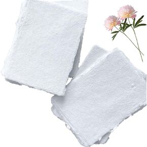 Handmade Cotton Paper with Deckle Edge Recycled Cotton Rag Mixed Media Card Stock for Watercolor, Writers, Invitations, Crafts (8x8 inch, 150gsm, 50 Pack, Baby Peach Color)