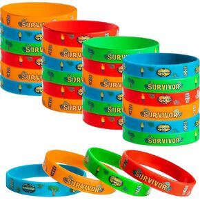 Unbess 24Pcs Survivor TV Show Party Favor Bracelets Colored Rubber Silicone Stretch Wristbands Bracelet Survivor Themed Birthday Gift Party Supplies Favors Decorations for Kids Teens Adult Celebration in Kuwait