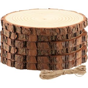 MANCHAP 6 PCS 7.8-9.8 Inch Drilled Wood Slices with Hanging String, Unfinished Wooden Discs Natural Wood Log Discs for Crafts, Home Decor in Saudi Arabia
