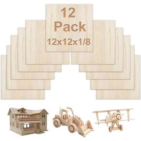 LISHINE 12 Pcs 1/8 Inch Balsa Wood Sheet 11.8" x 11.8", 3mm Thin Balsa Wood Sheets for Craft, Laser, Wood Burning, Model Making, DIY Projects, Unfinished Plywood Sheet for Crafts in Kuwait