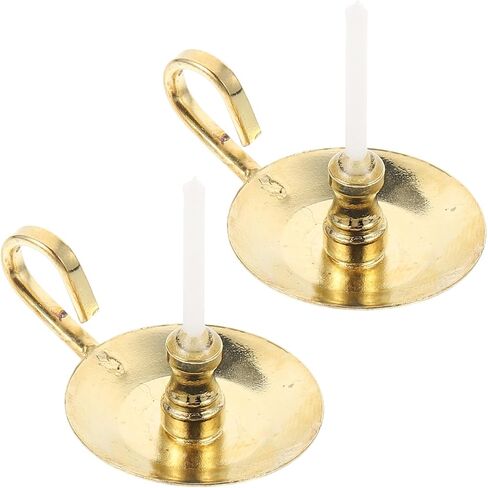 2pcs Dollhouse Miniature Candlesticks Handheld Candlestick Holder Dollhouse Candle Dollhouse Accessories Miniature Candle Holders Decor (Golden) in Saudi Arabia
