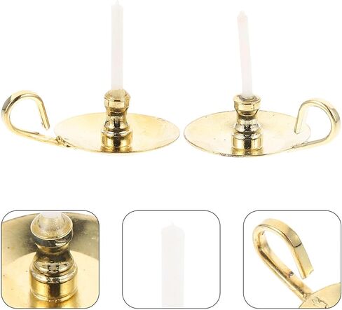 2pcs Dollhouse Miniature Candlesticks Handheld Candlestick Holder Dollhouse Candle Dollhouse Accessories Miniature Candle Holders Decor (Golden) in Saudi Arabia