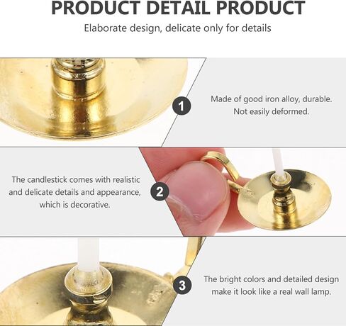 2pcs Dollhouse Miniature Candlesticks Handheld Candlestick Holder Dollhouse Candle Dollhouse Accessories Miniature Candle Holders Decor (Golden) in Saudi Arabia