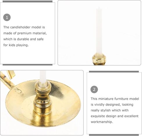2pcs Dollhouse Miniature Candlesticks Handheld Candlestick Holder Dollhouse Candle Dollhouse Accessories Miniature Candle Holders Decor (Golden) in Saudi Arabia
