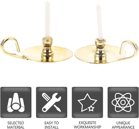 2pcs Dollhouse Miniature Candlesticks Handheld Candlestick Holder Dollhouse Candle Dollhouse Accessories Miniature Candle Holders Decor (Golden) in Saudi Arabia