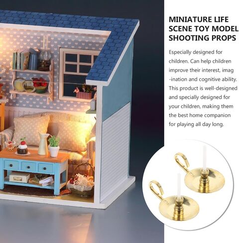 2pcs Dollhouse Miniature Candlesticks Handheld Candlestick Holder Dollhouse Candle Dollhouse Accessories Miniature Candle Holders Decor (Golden) in Saudi Arabia