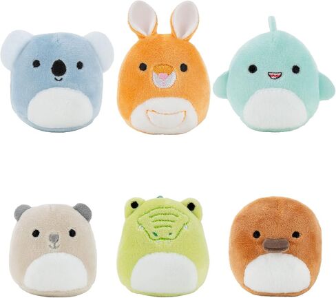 Squishville by Original Squishmallows Down Under Squad Plush - Six 2-Inch Wesley, Kayla, Keely, Ham, Santino, and Sharon Plush - Toys for Kids (SQM0215) in Kuwait