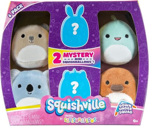 Squishville by Original Squishmallows Down Under Squad Plush - Six 2-Inch Wesley, Kayla, Keely, Ham, Santino, and Sharon Plush - Toys for Kids (SQM0215) in Kuwait