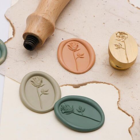 Wax Seal Stamp 3D Relief Wax Seal Removable Wooden Handle Wax Seal Stamps Personalized Wax Seal Stamp Stereoscopic Rose Wax Seal Stamp Make Envelopes Wedding Invitations Postcards Invitations in Kuwait