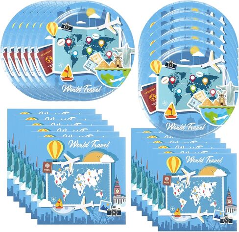 فريراند 40 قطعة من لوازم حفلات ادفنتشر وورلد أويتس تتضمن 20 طبقًا و20 منديلًا لتزيين حفلات أعياد الميلاد في السفر العالمي in Kuwait