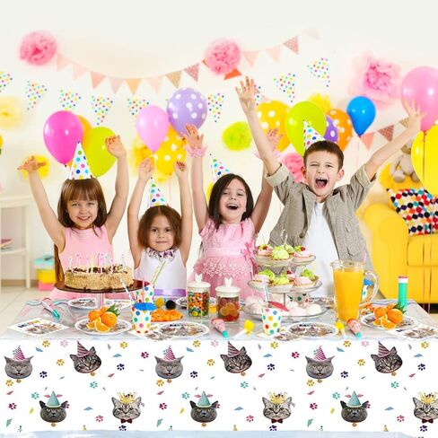 Cat Party Supplies Tableware ,Kitten Disposable Dinnerware 20 Plates , 20Napkins And Table Covers,Cat Birthday Party Decorations for Girls/Boys in Kuwait