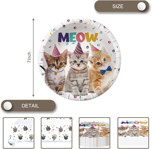 Cat Party Supplies Tableware ,Kitten Disposable Dinnerware 20 Plates , 20Napkins And Table Covers,Cat Birthday Party Decorations for Girls/Boys in Kuwait