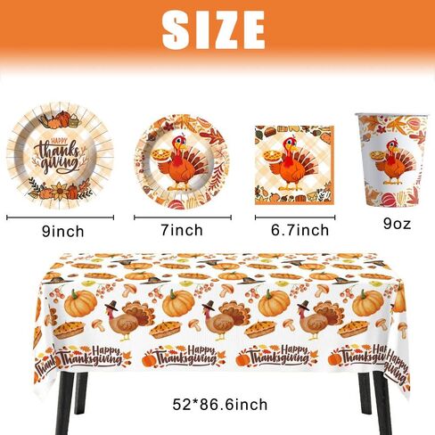Thanksgiving Fall Party Supplies Tableware Set,Thanksgiving Disposable Dinnerware Include Plate,Cup,Napkin,Tablecloth,Banner,Thanksgiving Dinner Party Decorations Supplies(20 Guests) in Kuwait