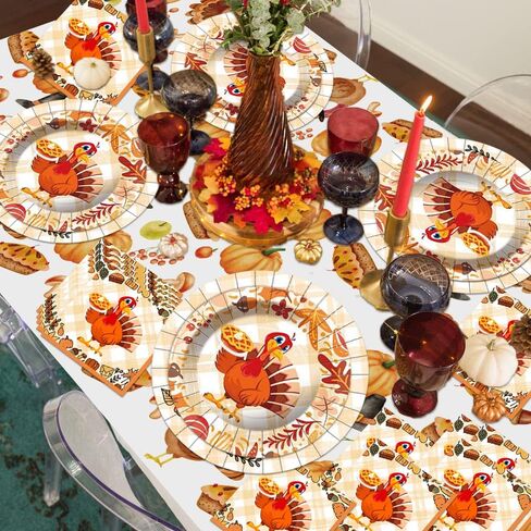 Thanksgiving Fall Party Supplies Tableware Set,Thanksgiving Disposable Dinnerware Include Plate,Cup,Napkin,Tablecloth,Banner,Thanksgiving Dinner Party Decorations Supplies(20 Guests) in Kuwait