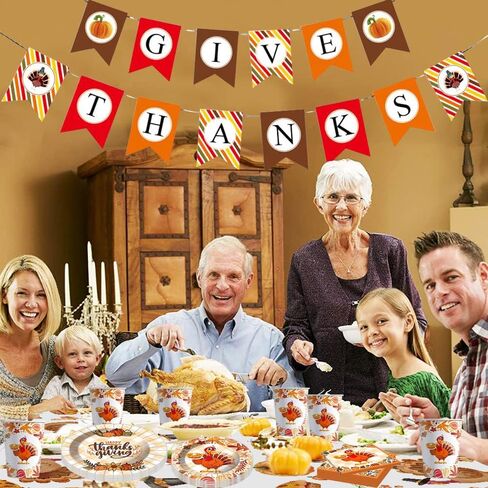 Thanksgiving Fall Party Supplies Tableware Set,Thanksgiving Disposable Dinnerware Include Plate,Cup,Napkin,Tablecloth,Banner,Thanksgiving Dinner Party Decorations Supplies(20 Guests) in Kuwait