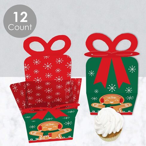 Big Dot of Happiness Gingerbread Christmas - Square Favor Gift Boxes - Gingerbread Man Holiday Party Bow Boxes - Set of 12 in Saudi Arabia