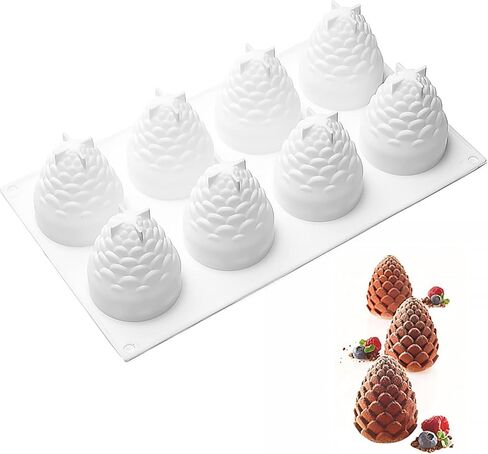 FVVMEED 8 تجويف 3D صنوبر مخروطي الشكل موس قوالب عيد الميلاد شمعة صنوبر سيليكون قالب كيك شمع صابون حلوى صينية خبز قالب حلوى حلوى حلوى حلوى حلوى قالب شوكولاتة شمعدة صناعة يدوية هدايا ديكور المنزل in Kuwait