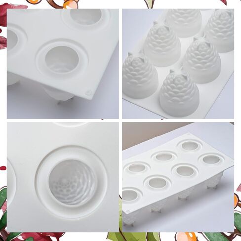 FVVMEED 8 تجويف 3D صنوبر مخروطي الشكل موس قوالب عيد الميلاد شمعة صنوبر سيليكون قالب كيك شمع صابون حلوى صينية خبز قالب حلوى حلوى حلوى حلوى حلوى قالب شوكولاتة شمعدة صناعة يدوية هدايا ديكور المنزل in Kuwait