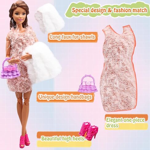 زتويدن معطف شتوي من الملابس والاكسسوارات لدمية الفتاة مقاس 30 سم مع حذاء دمية، معطف شتوي جاكيت جينز وفستان وتنورة وتي شيرت وقبعة وقلائد وشنطة يد للبنات هدية الكريسماس in Kuwait