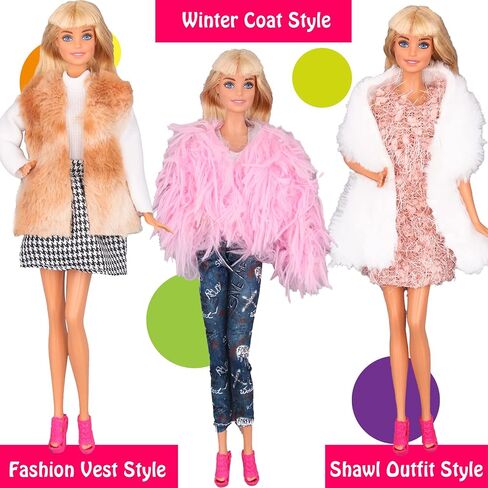 زتويدن معطف شتوي من الملابس والاكسسوارات لدمية الفتاة مقاس 30 سم مع حذاء دمية، معطف شتوي جاكيت جينز وفستان وتنورة وتي شيرت وقبعة وقلائد وشنطة يد للبنات هدية الكريسماس in Kuwait