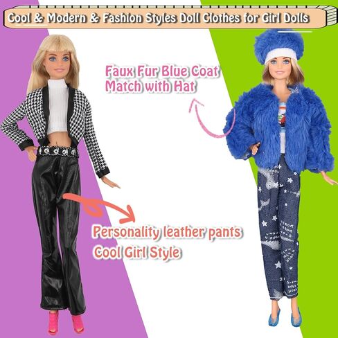 زتويدن معطف شتوي من الملابس والاكسسوارات لدمية الفتاة مقاس 30 سم مع حذاء دمية، معطف شتوي جاكيت جينز وفستان وتنورة وتي شيرت وقبعة وقلائد وشنطة يد للبنات هدية الكريسماس in Kuwait