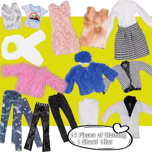 زتويدن معطف شتوي من الملابس والاكسسوارات لدمية الفتاة مقاس 30 سم مع حذاء دمية، معطف شتوي جاكيت جينز وفستان وتنورة وتي شيرت وقبعة وقلائد وشنطة يد للبنات هدية الكريسماس in Kuwait