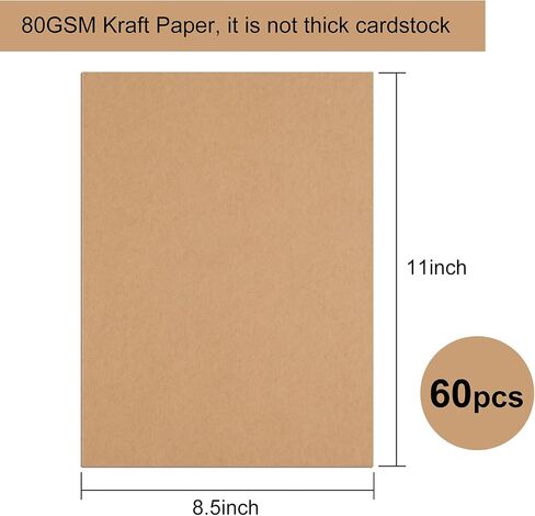 FEPITO 60 Sheets Kraft Paper 8.5 x 11 Inches Brown Paper Letter Size Craft Paper Sheets for Printing Labels DIY Arts and Craft in Saudi Arabia
