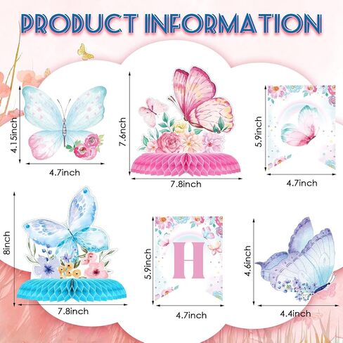 23 Pcs Butterfly Birthday Decorations Butterfly Birthday Banner Butterfly Party Decorations Butterfly Centerpieces for Tables Butterfly Cutouts Butterfly Decorations for Birthday Baby Shower Party in Saudi Arabia
