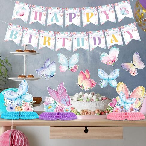 23 Pcs Butterfly Birthday Decorations Butterfly Birthday Banner Butterfly Party Decorations Butterfly Centerpieces for Tables Butterfly Cutouts Butterfly Decorations for Birthday Baby Shower Party in Saudi Arabia