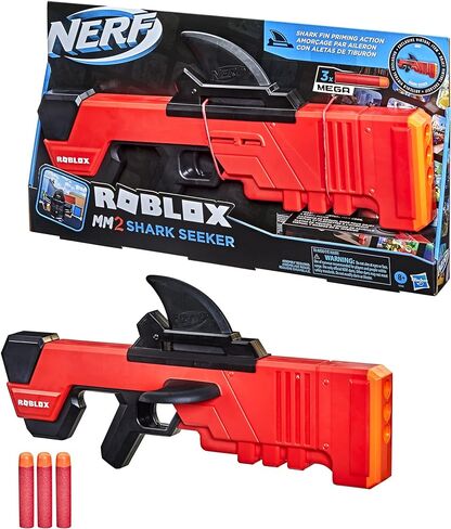 NERF Roblox MM2: Shark Seeker Dart Blaster، Shark-Fin Priming، 3 سهام ضخمة، رمز لفتح العنصر الافتراضي داخل اللعبة in Saudi Arabia