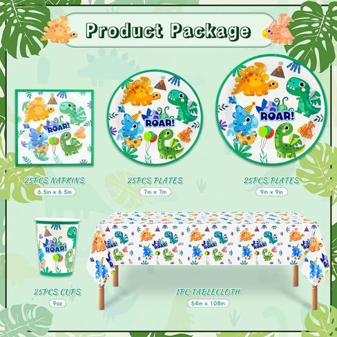 101PCS Dinosaur Party Decorations Serve 25, Dinosaur Birthday Party Supplies Include Plates, Napkins, Cups and Tablecloth, dinosaur decorations for birthday party in Kuwait