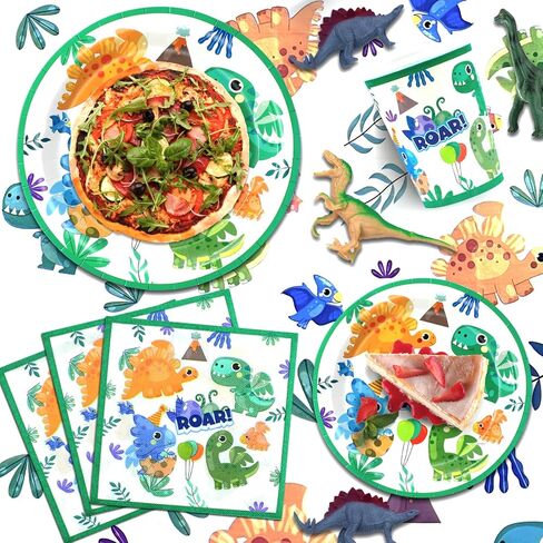 101PCS Dinosaur Party Decorations Serve 25, Dinosaur Birthday Party Supplies Include Plates, Napkins, Cups and Tablecloth, dinosaur decorations for birthday party in Kuwait