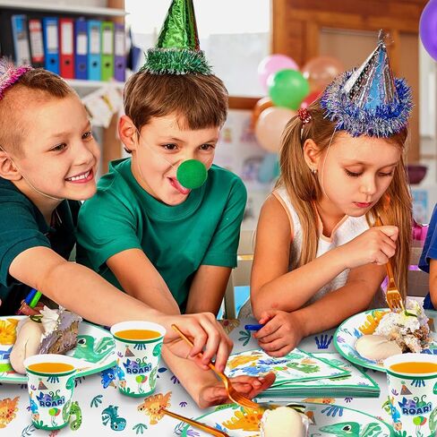 101PCS Dinosaur Party Decorations Serve 25, Dinosaur Birthday Party Supplies Include Plates, Napkins, Cups and Tablecloth, dinosaur decorations for birthday party in Kuwait