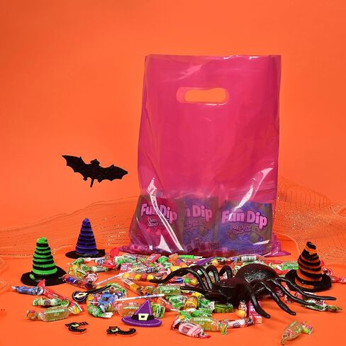 أكياس البضائع - 100 عبوة 100 كيس من البلاستيك مقاس 12 × 15 بوصة بحجم 1.25 مل للأعمال الصغيرة، وحقائب تسوق للبيع بالتجزئة متعددة الألوان مع مقابض بكميات كبيرة للبوتيكات والمتاجر وحفلات أعياد ميلاد الأطفال والهدايا والأشياء الجيدة، شكرًا لك in Kuwait