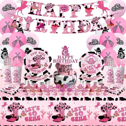 Party Supplies for Western Cowboy Jazz Hat Wind Theme Birthday Party Decoration Set Pull Flag Cake Insert Sign Balloon Tablecloth Dinner Plates Cups Straws Paper Towels for 20 Guests in Kuwait