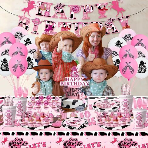 Party Supplies for Western Cowboy Jazz Hat Wind Theme Birthday Party Decoration Set Pull Flag Cake Insert Sign Balloon Tablecloth Dinner Plates Cups Straws Paper Towels for 20 Guests in Kuwait